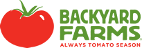 logo of backyard frams showing a large red tomato